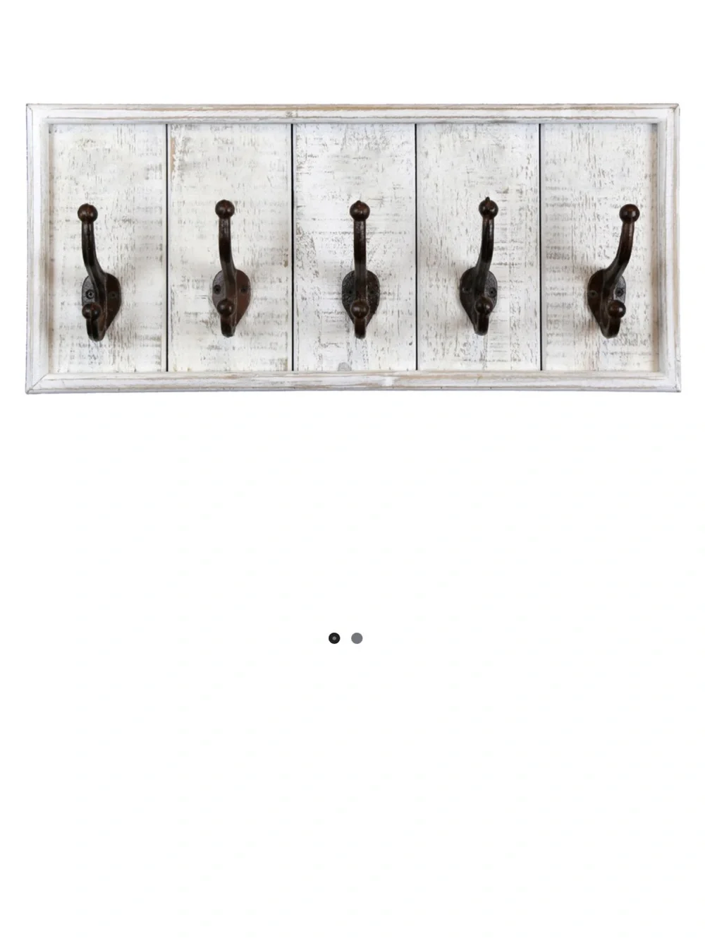 Belle Maison Distressed White Wood Wall Hook Rack with Black Hooks